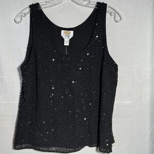 NWT Talbots Petites 16 Silk Sequin Tank Top Black Party Holiday Evening Blouse